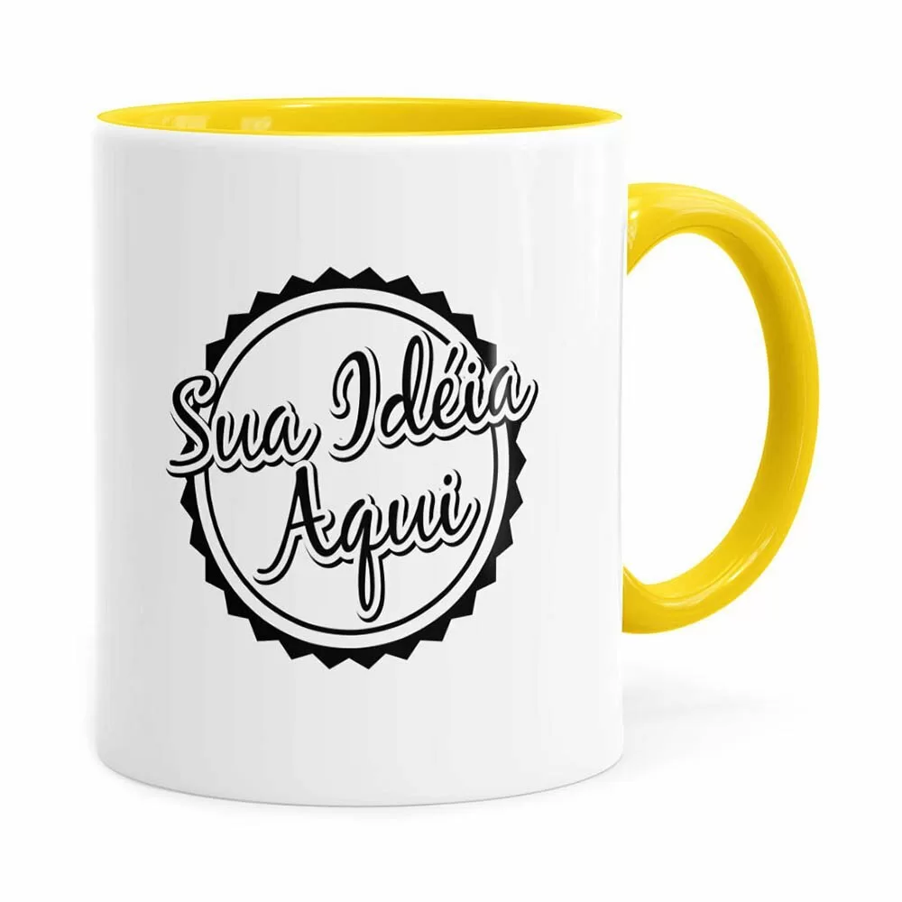 Caneca Personalizada Empresa V01 Alça E Interno Amarelo