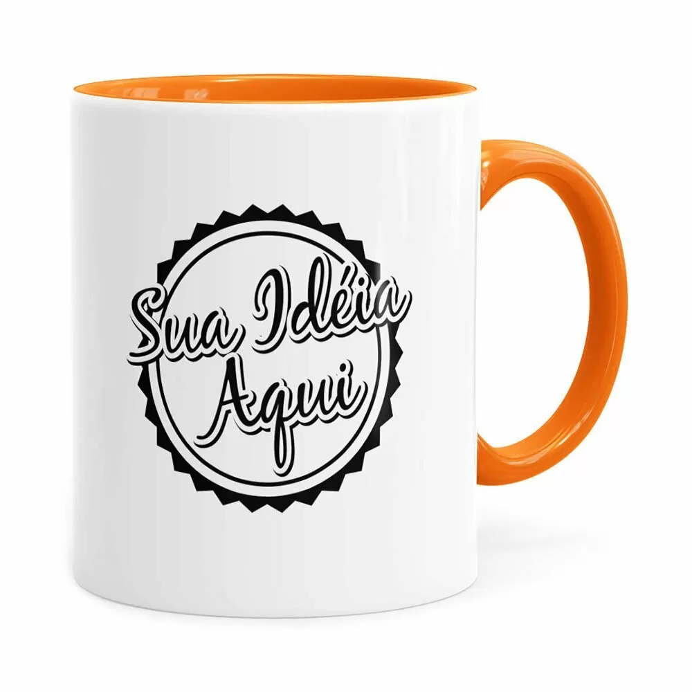 Caneca Personalizada Empresa V01 Alça E Interno Laranja